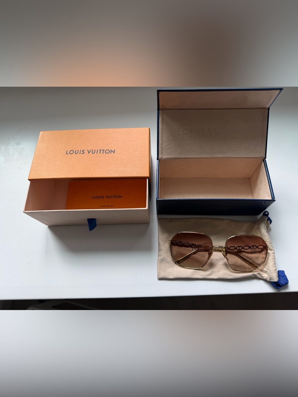 Louis Vuitton My LV Chain Round Sunglasses Z1650E Gold Brown Gradient Authentic